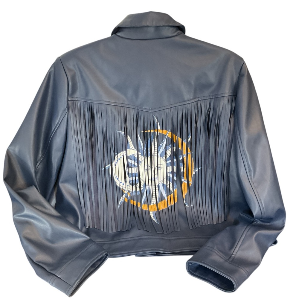 G by Giuliana Navy fringed faux Leather Jacket Large New
